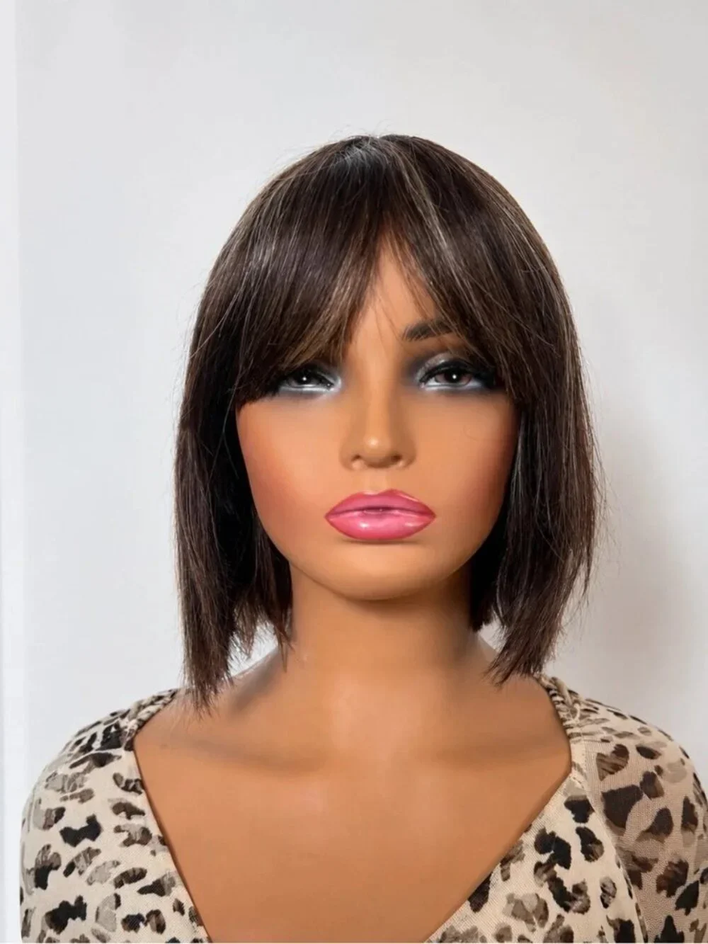 100% Human Hair Bob Wig with Blonde Highlights | Lace Front | Layered Short Wig